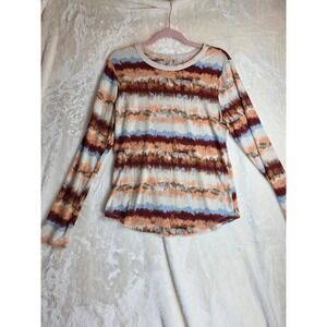 NO BOUNDARIES Womens XL Tie Dye Long Sleeve Ribbed Shirt Top Multicolored